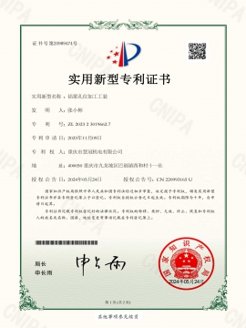 铝梁孔位加工工装-实用新型专利证书